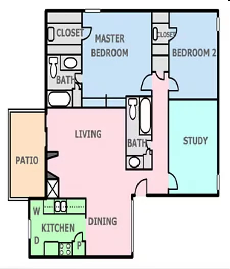 Two Bed / Two Bath with Study 0122 floor plan